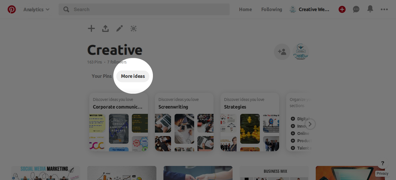 Pinterest More Idea Tab